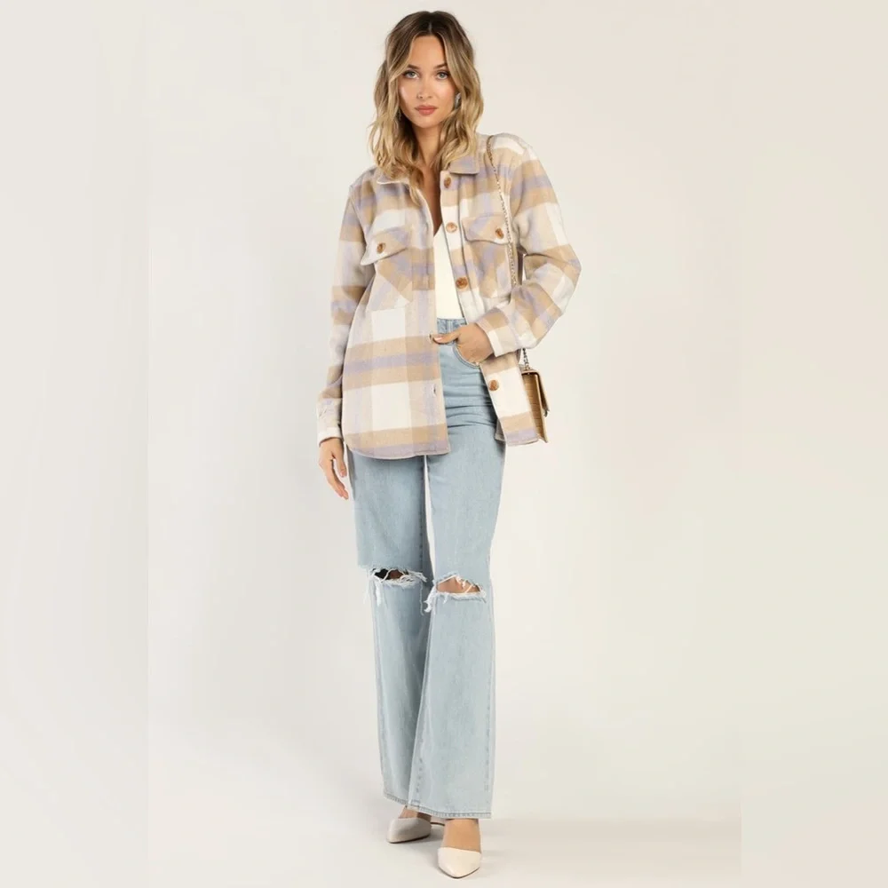 Blank NYC Mountain Top White Multi Plaid Shacket - Picture 5 of 16